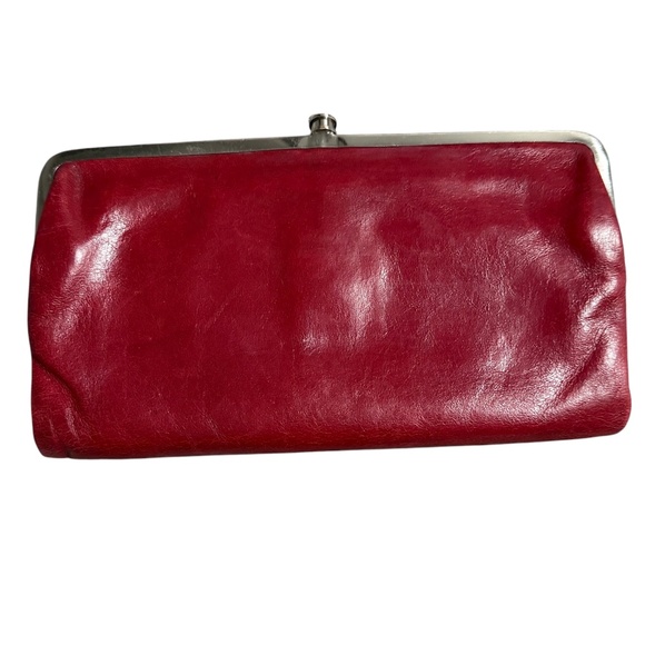 Hobo International Lauren Double Frame Folding Wallet Clutch Red Leather - Picture 2 of 14